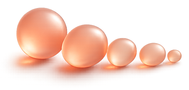 Cluster of glossy coral glass orbs